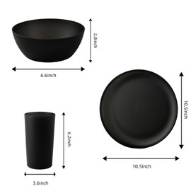 YARRGGU 24pcs Matte Black Dinnerware Set, Plates Bowls & Cups, Unbreakable Dishes for 8, Reusable BPA‑Free Tableware, Dishwasher Safe for Kitchen Party Picnic Camping, Bonus Cutlery Set Included