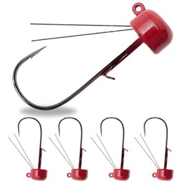 Reaction Tackle Tungsten Mushroom Head Ned Rig Shroom Jig Heads for Finesse Fishing, Weedless Jig Head for Bass Fishing with Soft Lures (5-Pack) 1/8oz Red weedless