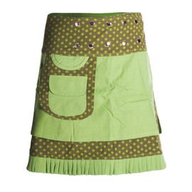 Vishes - Alternative Bekleidung - Gepunkteter Wickelrock Baumwolle verstellbar Druckknöpfe Tasche Olive 32-42