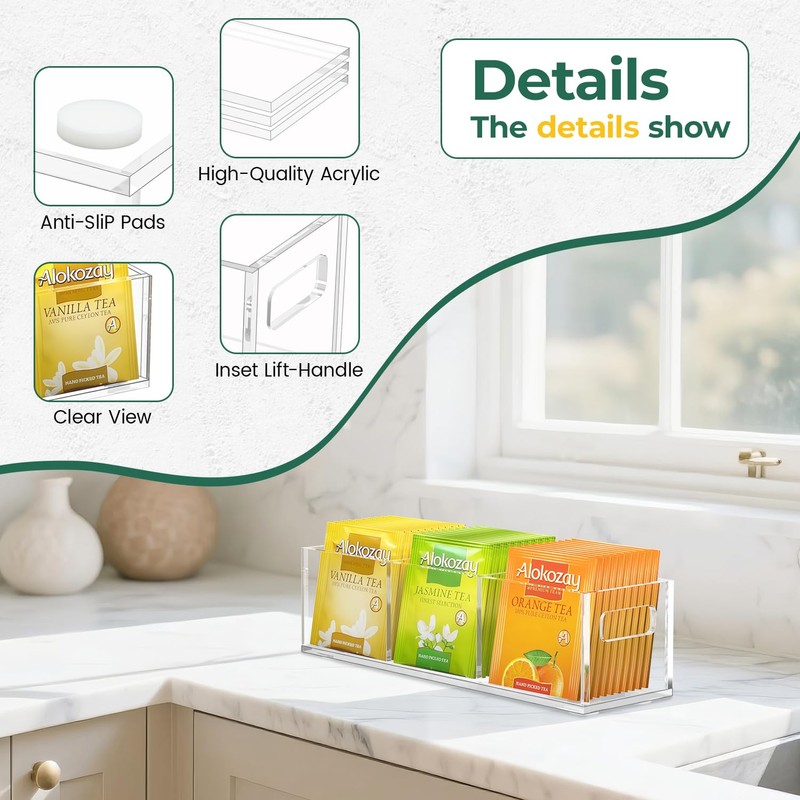 EsLuker.ly Tea Bag Holder Organizer for Counter Small Acrylic Teabag