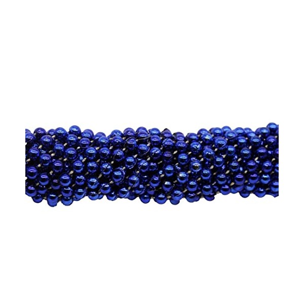 33 inch 07mm Round Metallic Royal Blue Mardi Gras Beads - 6 Dozen (72 Necklaces)