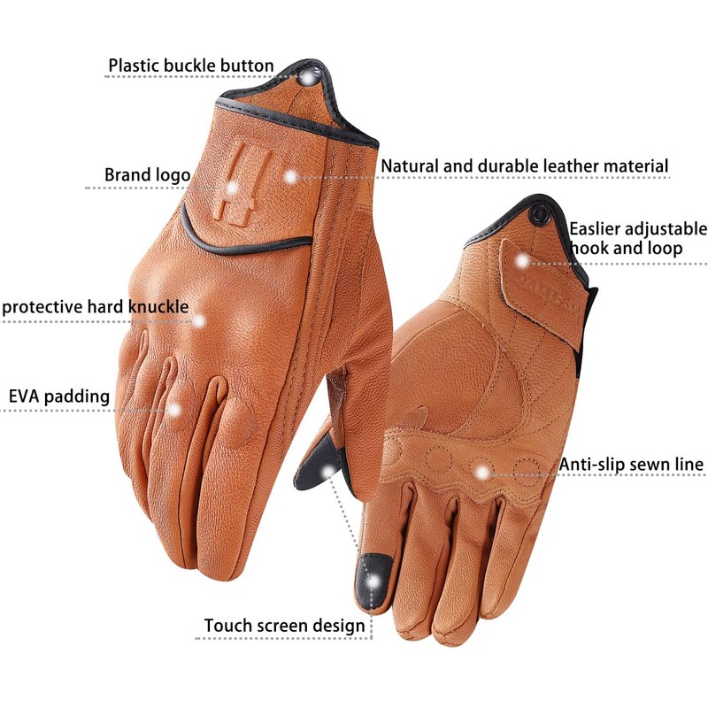 Harssidanzar Motorcycle Gloves Men with Genuine Goatskin Leather GM028,Tan, Size
