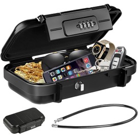 temracha Portable Lock Box, Combination Security Case LockBox with Code, Waterproof Shockproof Travel Safe Lock Cash Box with Removable Wire Rope for Dorm, Travel, Beach, Hotel, Car, Home, Gym