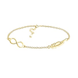 Sofia Milani - Women's Bracelet 925 Silver - Infinity Sign & Wings Feather, Yellow Gold