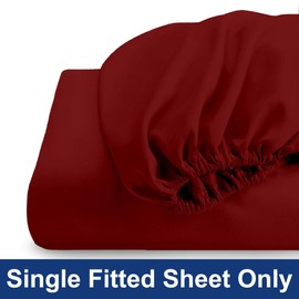 Fitted Bottom Sheet Twin Size - Single Fitted Sheet Only - 1800 Microfiber Fitted Bed Sheet - Super Soft Fitted Twin Sheet Fits Upto 15 inch Deep Mattress - 1 Fitted Sheet Only (Burgundy)