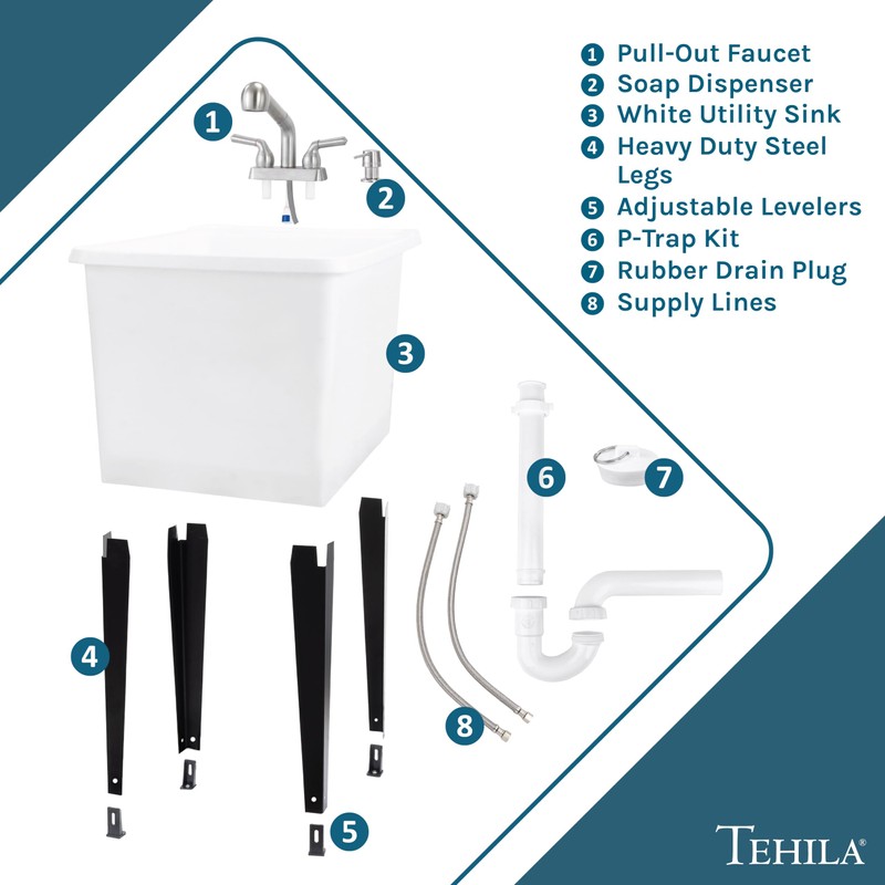 Space Saver Utility Sink by JS Jackson Supplies, Pull-Out Faucet,