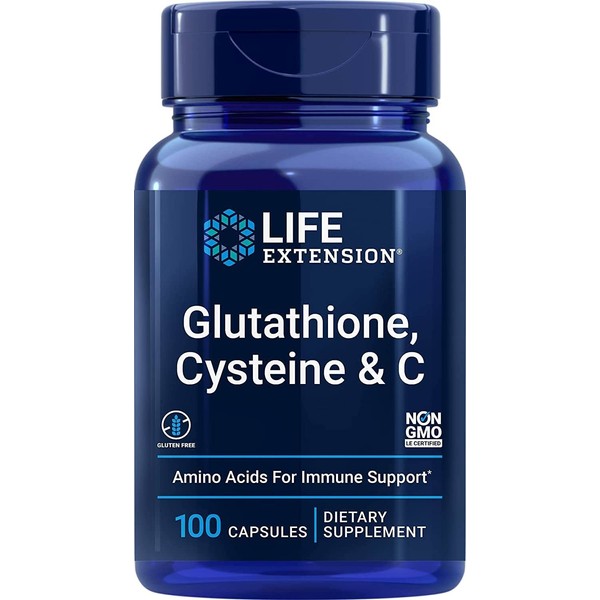 Life Extension Glutathione Cysteine & C, high dose, 100 Vegan Capsules, Laboratory Tested, Gluten Free, Vegetarian, Soy Free, Non-GMO