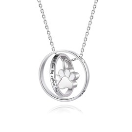 S925 Sterling Silver Paw Print Urn Necklace No Longer by My Side Forever in My Heart Pet Dog Keepsake Cremation Jewelry for Ashes