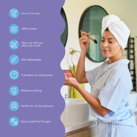 Turbie Twist 100% Cotton Hair Towel Wrap - for Women, Men & Kids - Travel & Bathroom Essential - Quick Dry Hair Turban for Curly, Long & Thick Hair - 1 Polka Dot, 1 Stripe & 1 Heart Pattern - White