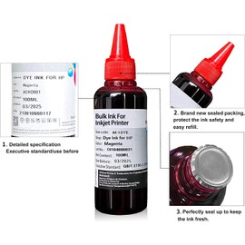 AYMSous Ink Refill Kit for HP 60 61 63 64 65 902 932 952 950 951 564 Refillable Ink Cartridge for HP Envy 4500 4520 5643 OfficeJet 6500a 6500 6000(5x100ML 2 Black, 1 Cyan. 1 Magenta, 1 Yellow)