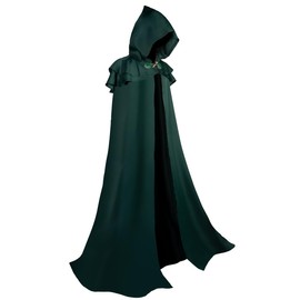 Warmoor Renaissance Hooded Cloak Medieval Long Cape with Hood Vintage Gothic Robe Viking Sword Necklace for Wizard Masquerade Costume (Green, L/67inch/170cm)