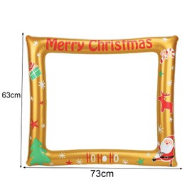 Christmas Party Photo Booth Props Frame, Gold Xmas Photo Booth Frame with 32Pcs Photo Booth Props, Inflatable Selfie Photo Frame for Christmas Decor, Holiday Party, Inflatable Picture Frame Prop