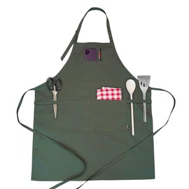 HOUSE ART LIFE BBQ Apron for Men & Women - Durable Work Apron with Pockets, Adjustable Kitchen Apron for BBQ, Cooking, Baking, Work - Gift for Dad, Grandma, Grandpa | Many Colours, olive green