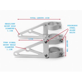 Alchemy Parts Motorcycle Brushed Headlight Brackets with Fork Clamps to fit 46-47mm Diameter Forks in Silver (2 PCS) for Custom Café Racer Street Bike