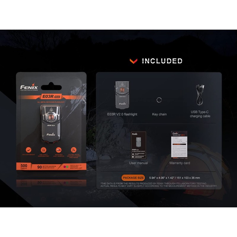 EdisonBright FENIX E03R V2 500 Lumen USB Rechargeable LED keychain