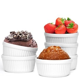 Nuwave Ceramic Ramekins 6oz Set of 6, Classic Elegant Style Ramekins for Baking Souffles, Creme Brulées, Custards, Puddings, Oven, Microwave & Dishwasher-Safe, Ivory White