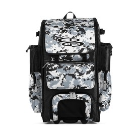 Boombah Rolling Superpack Baseball/Softball Gear Bag - 23-1/2" x 13-1/2" x 9-1/2" - Digital Camo Black/Gray - Telescopic Handle - Holds 4 Bats - Wheeled Version