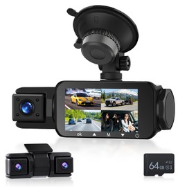 Podofo HD 2K Front Camera, 360 Degree Dash Cam with Rear Camera, 4 Channel Onboard Car Camera, G-sensor, Motion Detection, Loop Recording, 64G TF