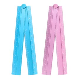 HARFINGTON 2pcs Folding Straight Ruler 30cm Metric Aluminum Alloy Protractor Foldable Angle Ruler Geometric Measure Tool with Angle Line for Architect Artist Office, Peacock Blue/Light Pink