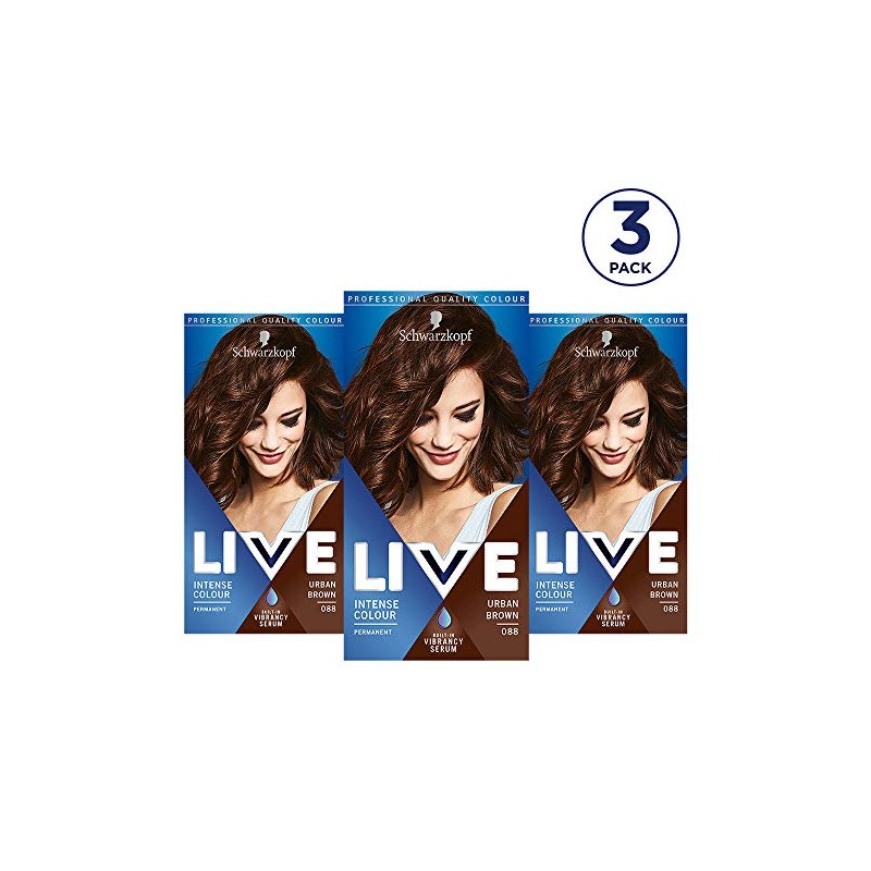 Schwarzkopf Live Intense Colour Brown Hair Dye, 3-Pack Permanent Colour