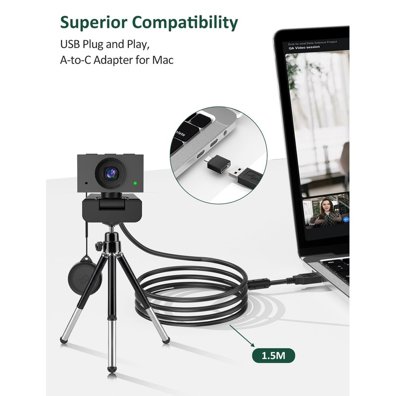 Danyesth Webcam for Laptop, 2K USB Web Camera for PC