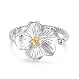SILVWHIS 925 Sterling Silver Flower Ring Adjustable Thumb Rings for Women, Metal, Cubic Zirconia