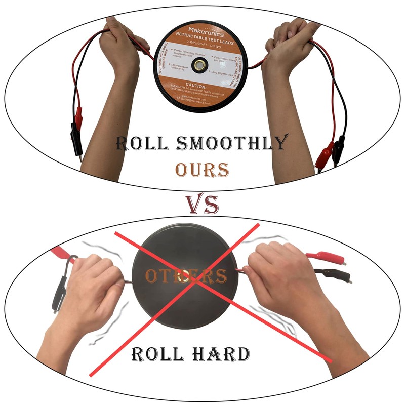 Makeronics 2 Wires 30FT 18AWG Retractable Test Leads with Cable