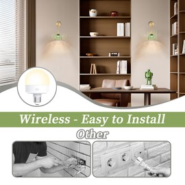 Kavedod Battery Operated Wall Sconces CCT Dimmable Wireless Sconces Set of 2, Vintage Light Fixture with Green Tulip Glass Lampshade Wall Decor Set of 2 for Living Room Bedroom Bedside Bathroom