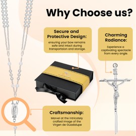 FUNPAR Lazo Para Boda, Pearl Wedding Lasso for Ceremony Catholic Gift, Rosario Lazos Para Boda Catolica, Lazo De Bodas Para Los Novios, Lasso for Wedding Ceremony, Wedding Pearl Rosary(Silver)