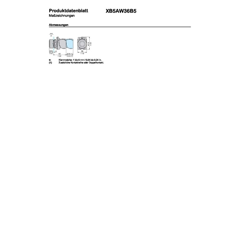 Schneider XB5AW36B5 Light Push Button Blue Flat 1NC + 1NC