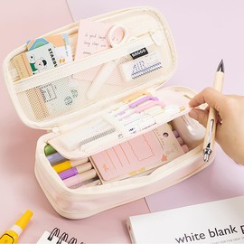 Pencil Case for Girls and Teenagers, Large Capacity, Aesthetic Pencil Case with Zip for School and Office (Pink)