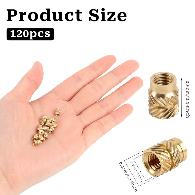 120PCS 3D Printing Brass Nuts M3x4x5mm Threaded Insert Knurled Brass