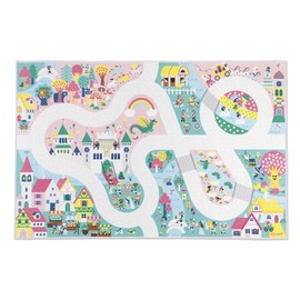 Janod - Children's Car Rug - Enchanted Kingdom Theme - Soft & Non-Slip - Fantasy Pattern - Play Rug for Girls & Boys' Bedrooms - 120 x 78cm - Hand Washable - from 2 Years Old - J05920