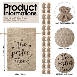Fumete 50 Sets Wedding Coffee Party Favors for Guests the Perfect Blend Coffee Bean Bags Kraft Thank You Cards Organizer Reusable Burlap Bag and Twine Bridal Shower Souvenirs Gift, No Beans