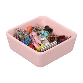 PATIKIL Square Paper Clip Holder Ceramic Clip Dispenser Organizer Desk Organizer Accessories Office Desktop Decoration Bobby Pin Binder Paper Clamp Pink