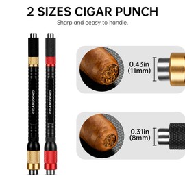 CLZOONG Cigar Punch 4-in-1,Cigar Punch Tool Set Portable with Double Size (8mm&11mm) Cigar Draw Enhancer Tool and Twin Nubber Stainless Blade with Gift Box(Gold)