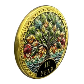 Leafence Tree of Resilience Commemorative Coin Recovery Addiction NA AA Chips and Medallions Challenge Coin Narcotics Alcoholics Anonymous Gifts (Tree of Resilience, 3 Years)