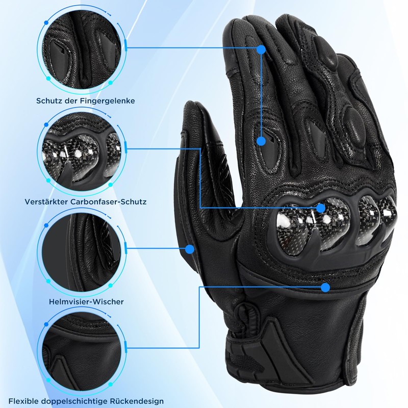 evermotor Winter Motorcycle Gloves, Goat Leather, Touchscreen Gloves, Waterproof, Certified,