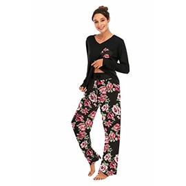 Famulily Women's 2 Piece Pajamas Set Comfy Long Sleeve Sweatshirt Elastic Waist Pants Loungewear with Pockets Red L
