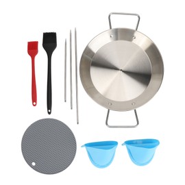 Vertical Skewer Screw Grill Pan Stainless Steel Removable Brazilian Vertical Spit Stand with Brush Glove Mat