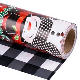 LeZakaa Reversible Christmas Wrapping Paper Roll - Snowman & Black Buffalo Plaid for Christmas, Holiday, Party - 17 inches x 32.8 Feet (46.45 sq.ft.)