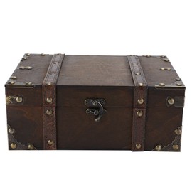 Vintage Wooden Storage Box Decorative Treasure Jewelry Chest with Lock Home Decoration6282‑2302