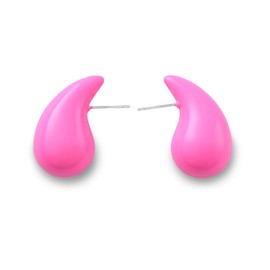 Rajputana 18K Dupes Chunky Earrings for Women, Thick Hoop Earrings for Women, Lightweight Waterdrop Hollow Open Hoops, Hypoallergenic Gold-Plated Earrings, Fashion Jewellery for Women and Girls, Pink