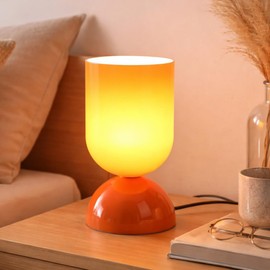 8.9" Modern Glass Table Lamp for Living Room, Dimmable Desk Lamps for Bedroom, UL Listed Nightstand Lamp with Dome Base, End Table Lamps for Home, Side Tables, College Dorm, Office, Glossy Orange