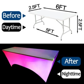 Glow 6FT Fitted Tablecloth White Table Cover Folding Table Cloth Rectangle Spandex Tablecloth 6ft for Event, Wedding, Banquet & Parties