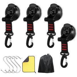 4 Pcs Heavy Duty Suction Cup Anchor - Car Side Awning Suction - with 360° Rotating D Rings and S Hooks - Multipurpose Camping Sucker Cup Hooks - Apply to Truck, Boat, Car, Van, Home, Camping