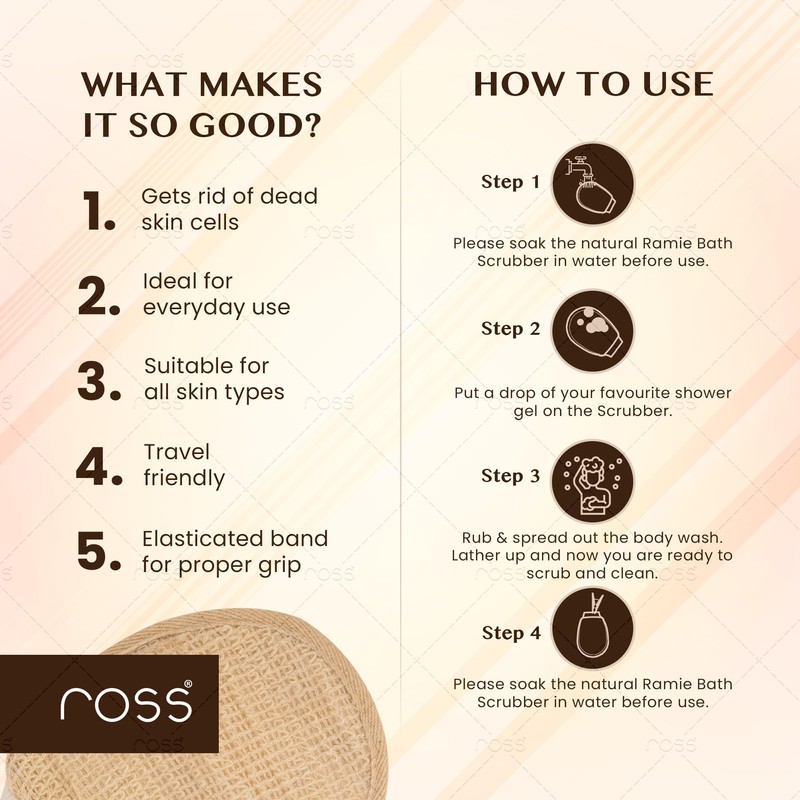 Ross Natural Ramie Bath Glove Scrubber Exfoliator for High Lather