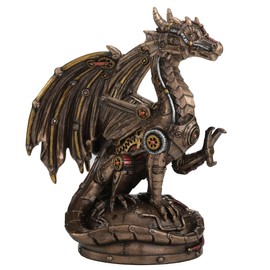 Veronese Design 8 1/4 Inch Steampunk Mechanical Gear Dragon Sitting on Platform Cold Cast Resin Bronze Finish