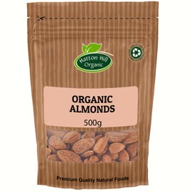 Organic Whole Almonds 500g by Hatton Hill Organic | Raw, Crunchy & Naturally Grown for Snacking, Baking & Cooking