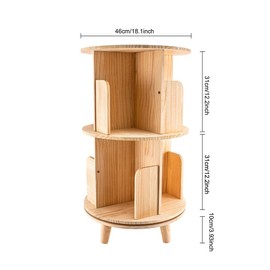 CNCEST Rotating Bookshelf Tower 360° Display Floor Standing Bookcase Bedroom Storage Rack Classroom Organizer Smooth Wooden Christmas Gift Home Decor - Tier: 2-Tier(Wood With Legs)